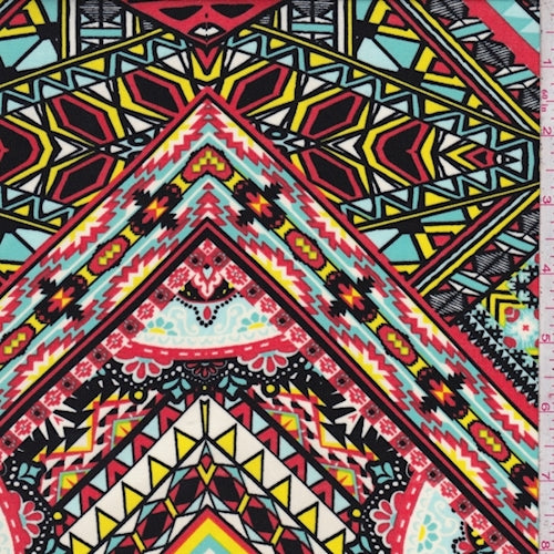 3 YD PC-Clay/Yellow/Turquoise Southwest Tile Challis Fabric