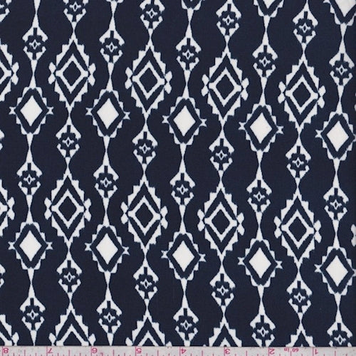 Navy/White Diamond Chain Challis Fabric