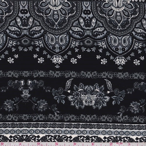 Black/Nickel Stylized Stripe Challis Fabric