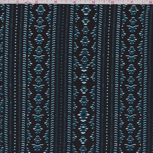 1 1/2 YD PC-Black/Mallard Blue Aztec Stripe Challis Fabric