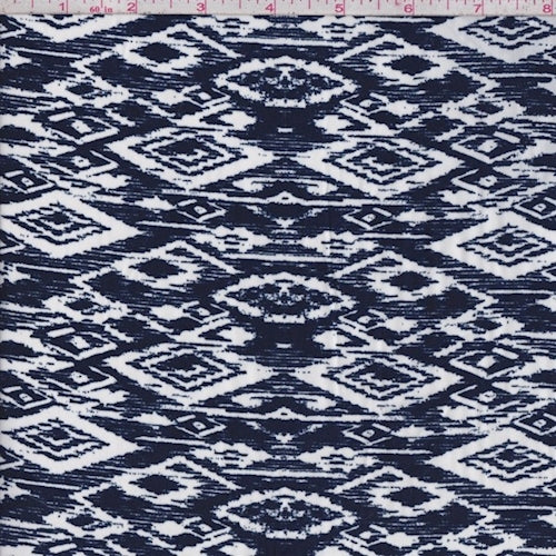 Dark Ink Blue/White Ikat Diamond Challis Fabric