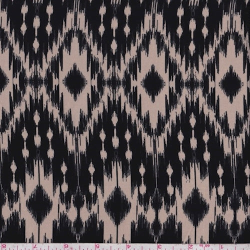 2 1/4 YD PC-Sand/Black Diamond Ikat Challis Fabric