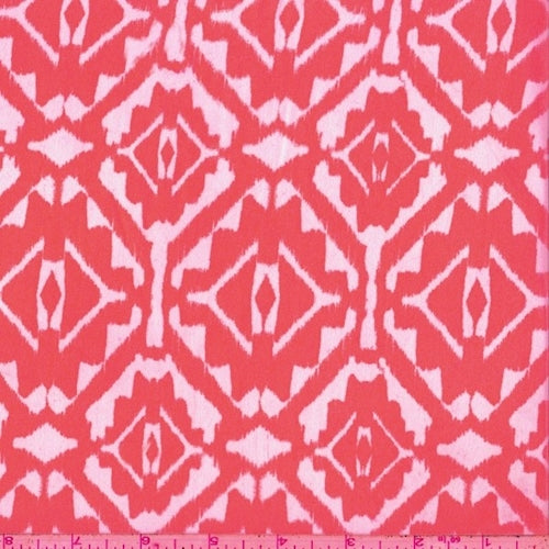 Bright Neon Peach/White Inca Diamond Challis Fabric