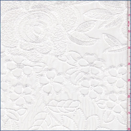 2 3/4 YD PC-Pearl White Embroidered Floral Mesh Lace Fabric
