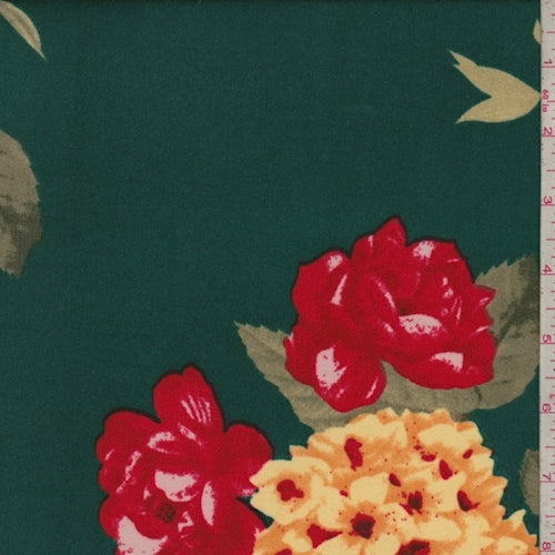 Hunter Hydrangea-Floral Double Brushed Jersey Knit Fabric