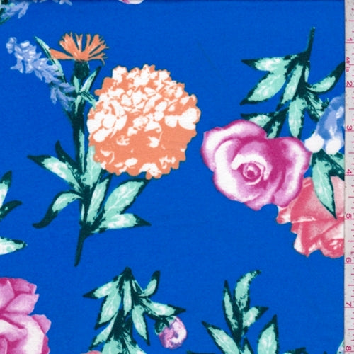 2 1/2 YD PC-Electric Blue Floral Super Brushed Jersey Knit Fabric