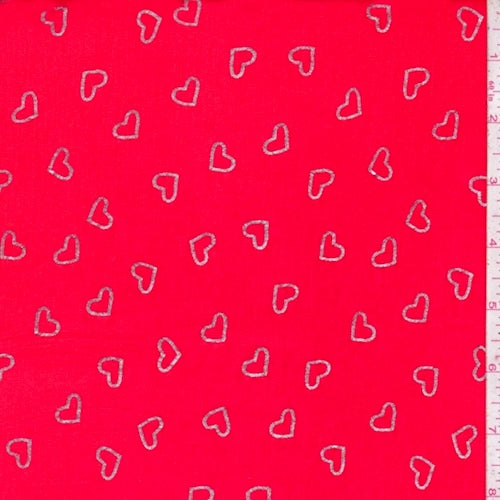 Red/Silver Heart Rayon Jersey Knit Fabric