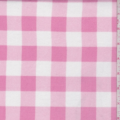Pink/White Buffalo Plaid Jersey Sweater Knit Fabric