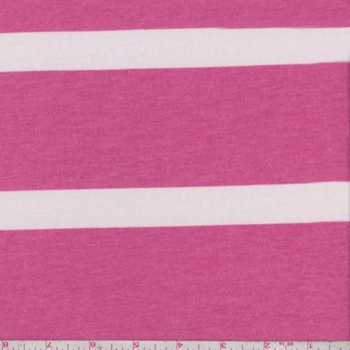 Raspberry/White Stripe French Terry Knit Fabric