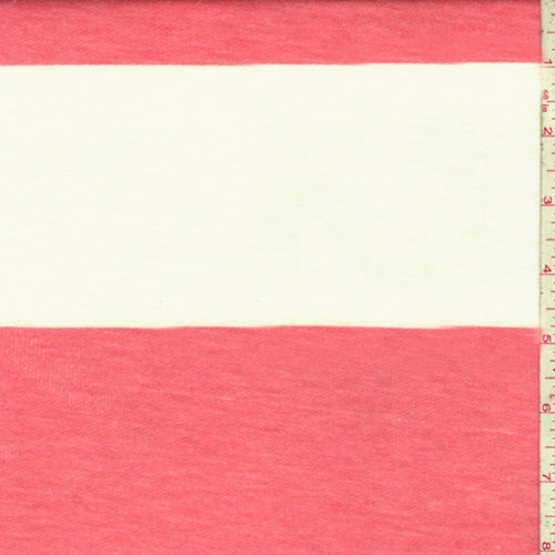 Salmon Pink/White Stripe French Terry Knit Fabric