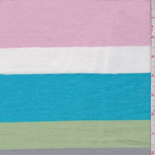 1 1/2 YD PC-Pink/Aqua/Green Multi Stripe French Terry Knit Fabric