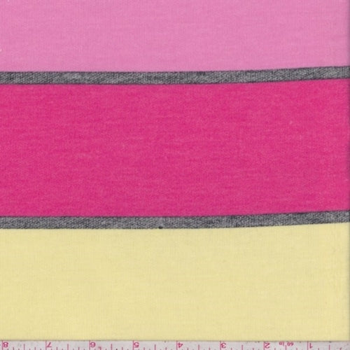 Grey/Yellow/Pink Stripe Baby French Terry Knit Fabric