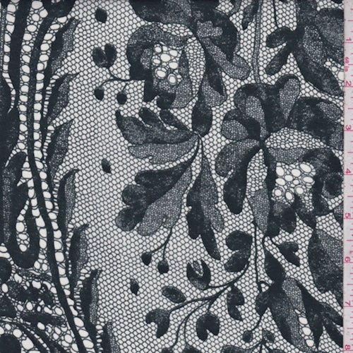 Ivory/Ash Black Lace Print Silk Crepe de Chine Fabric