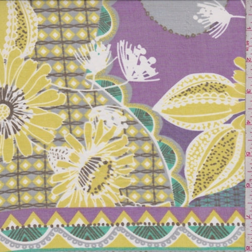 4 1/8 YD PC-Purple/Yellow/Grey Floral Silk Chiffon Fabric