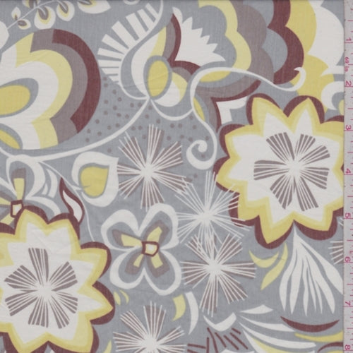 2 YD PC-Sterling/Yellow Floral Print Silk Voile Fabric