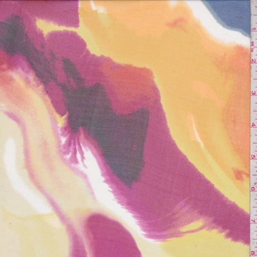 Blue/Orange/Berry Abstract Silk Chiffon Fabric