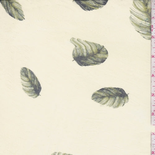 Pale Yellow-Avocado Leaf Print Silk Voile Fabric