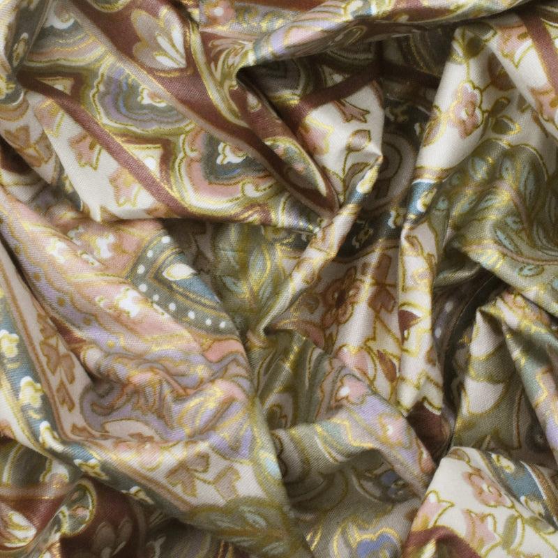1 3/8 YD PC-Light Beige-Soft Pink-Multi Cotton Paisley Printed Woven Fabric