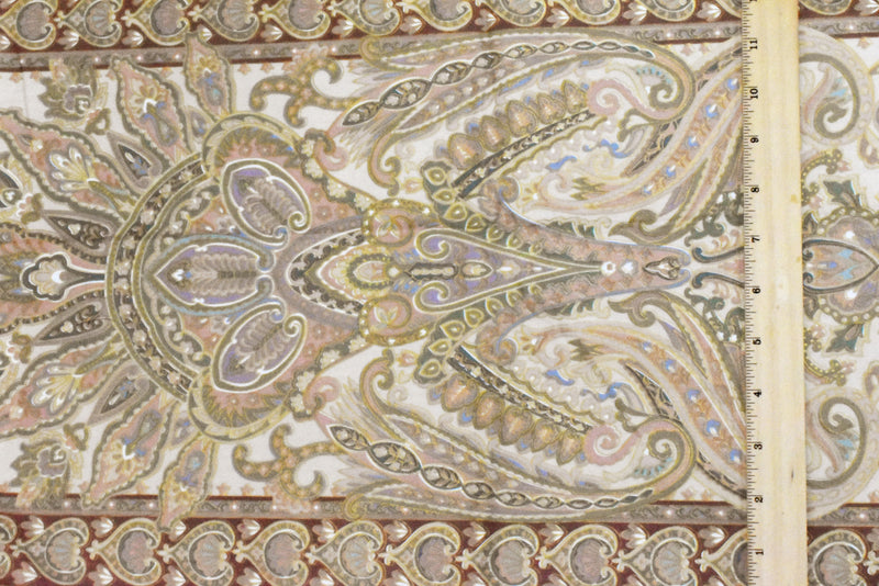 1 3/8 YD PC-Light Beige-Soft Pink-Multi Cotton Paisley Printed Woven Fabric