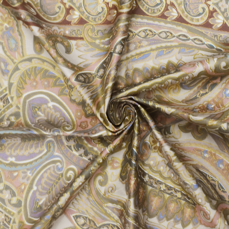 1 3/8 YD PC-Light Beige-Soft Pink-Multi Cotton Paisley Printed Woven Fabric
