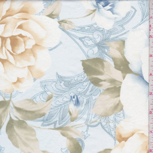 Cloud Blue Floral Print Cotton Fabric