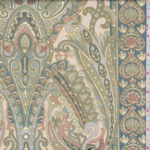 Ecru/Teal Multi Medallion Print Cotton Fabric