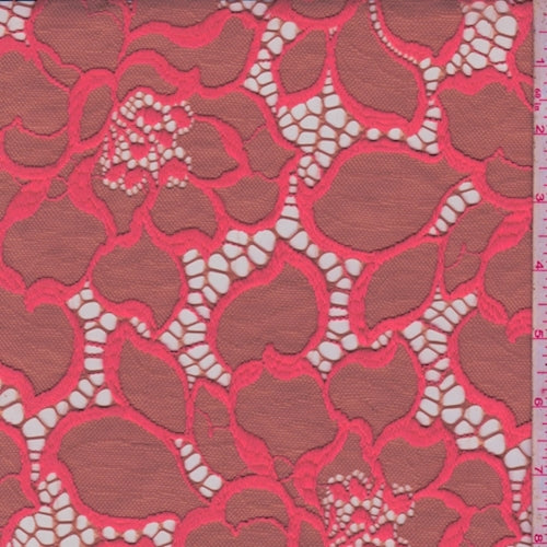 Cocoa/Day Glo Red Floral Canvas Deco Lace Fabric