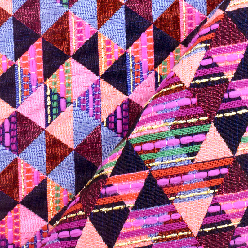 Bright Purple-Orange-Multi Geometry Tapestry Woven Fabric