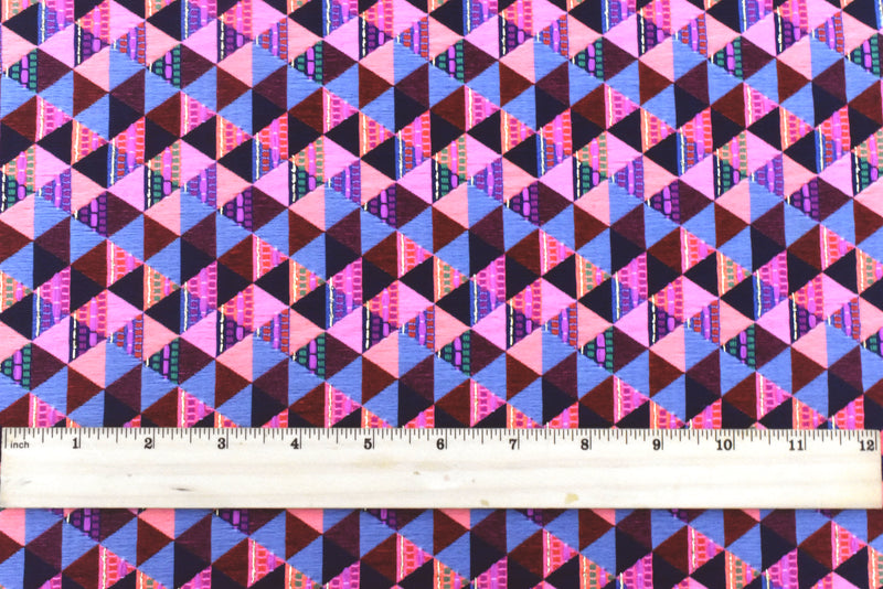 Bright Purple-Orange-Multi Geometry Tapestry Woven Fabric