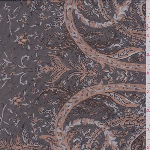 1 1/2 YD PC-Dusty Brown/Coral Paisley Georgette Fabric