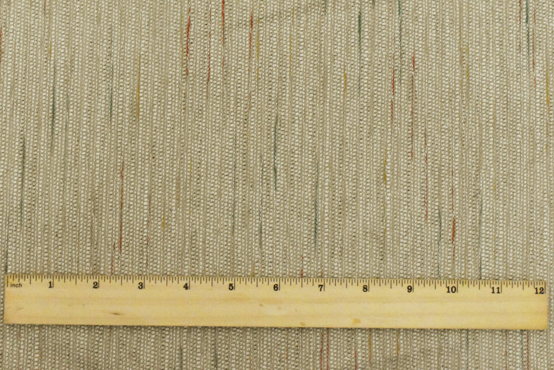 Beige-Green-Multi Slubbed Stripe Textured Woven Jacketing Fabric