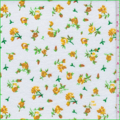 White/Gold Floral Flannel Fabric