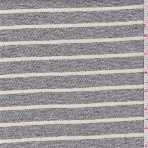 Heather Grey/Cream Stripe French Terry Knit Fabric