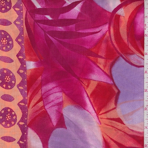 1 YD PC-Berry/Red Tropical Floral Tile Crepe Organza Fabric