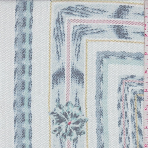 Pale Blue/Navy Floral Tile Silk Chiffon Fabric