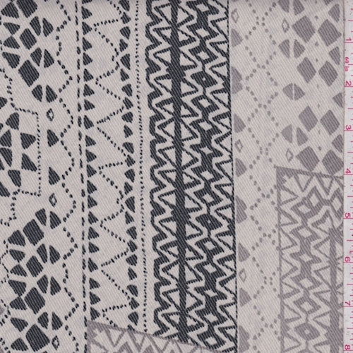 Misty Beige/Onyx Deco Tile Crepe Georgette Fabric