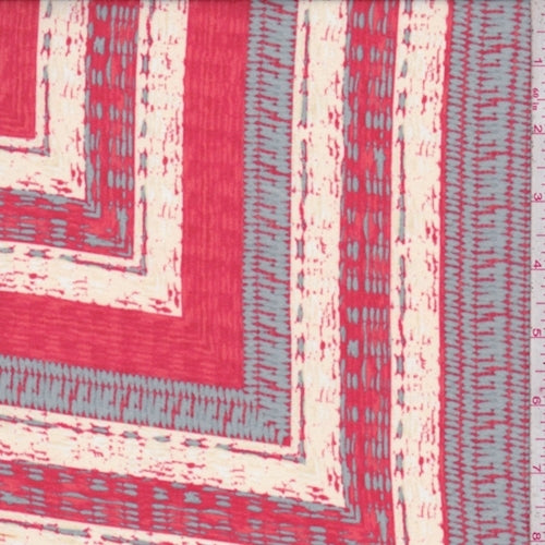 4 YD PC-Red/Dove/Cream Square Tile Crepe Georgette Fabric