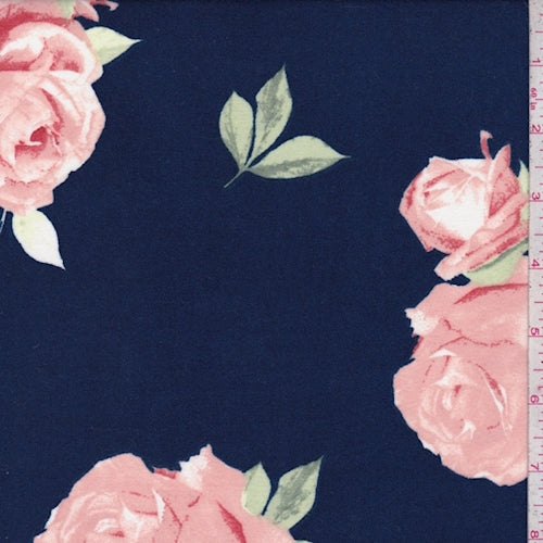 Deep Blue-Clay Rose Double Brushed Jersey Knit Fabric