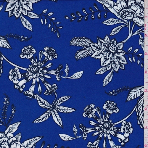 Electric Blue Stylized Floral Double Brushed Jersey Knit Fabric