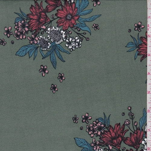 Jade Floral Bouquet Double Brushed Jersey Knit Fabric