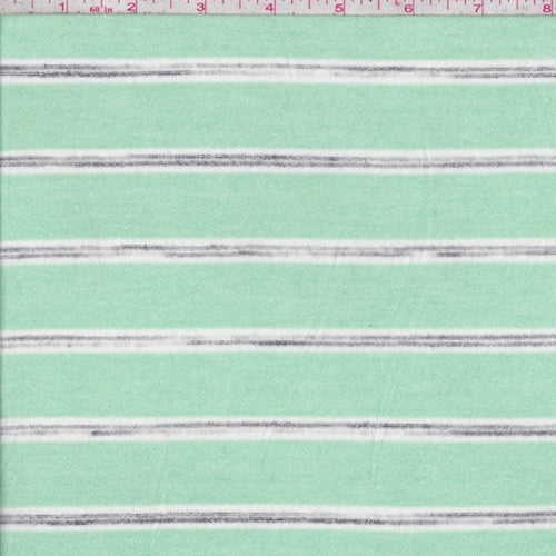Mint/White/Black Stripe Rayon Jersey Knit Fabric