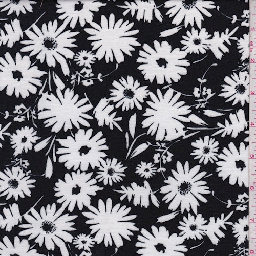 Black/White Daisy Jersey Knit Fabric