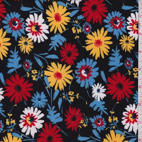 Black/Cloud/Yellow Floral Jersey Knit Fabric