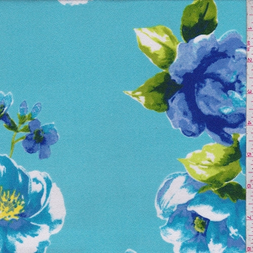 1 3/4 YD PC-Aquamarine Floral Techno Crepe Knit Fabric
