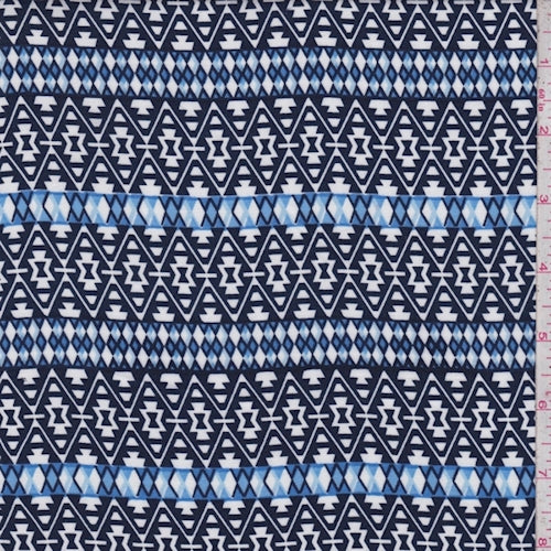 Dark Navy/White Diamond Stripe Rayon Challis Fabric