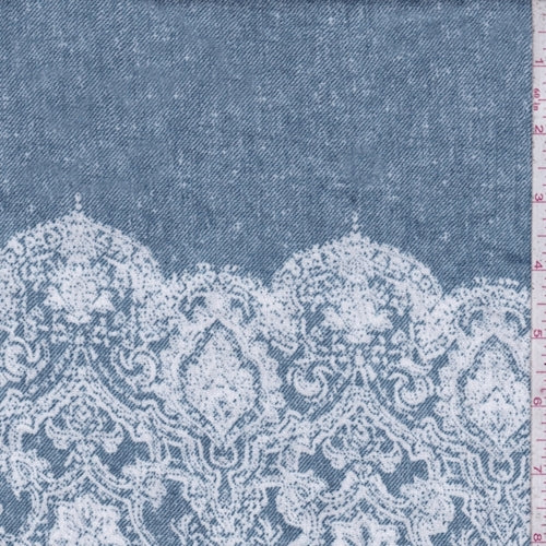 Blue Denim Look Medallion Crinkle Crepon Fabric