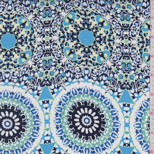3 YD PC-White/Sky/Navy Circular Medallion Crepon Fabric