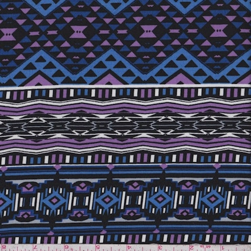 Black/Cobalt/Lilac Southwest Stripe Rayon Challis Fabric