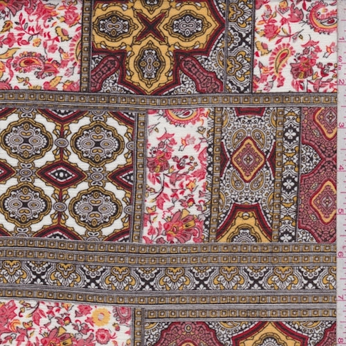 White/Brick/Gold Deco Block Rayon Crinkle Fabric