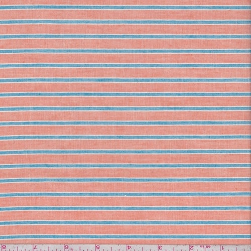 Clay Orange/Teal Stripe Cotton Lawn Fabric